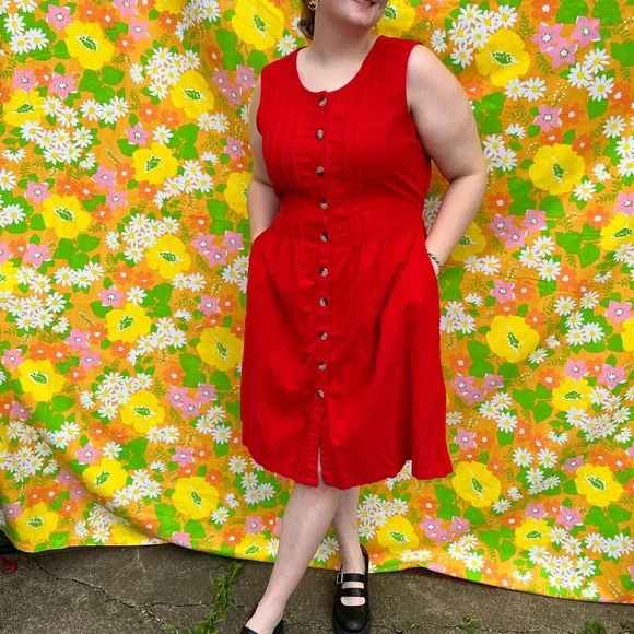 Bfa Classics | Dresses | Bfa Classics Red Corduroy Button Up Dress Size 4 |  Poshmark